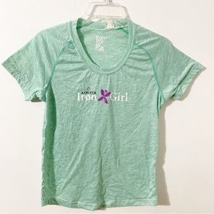 Leslie Jordan Iron Girl Short Sleeve V-neck Graphic Tee Shirt Green